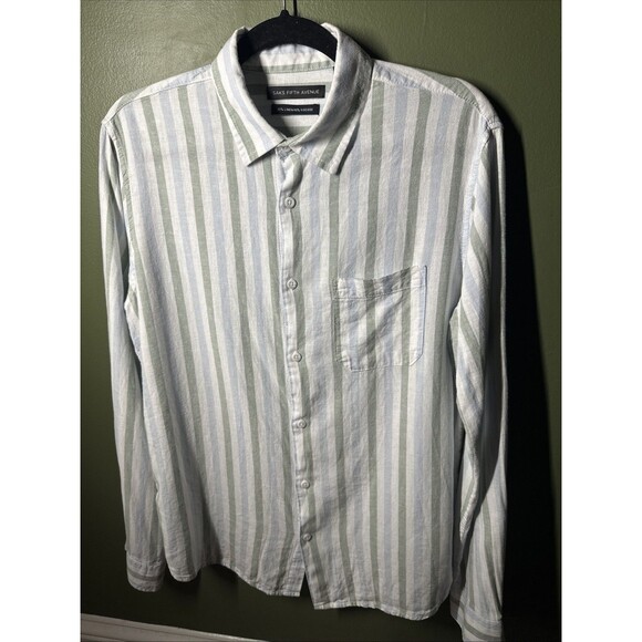 Saks Fifth Avenue Men’s Linen Blend Shirt Medium Striped - Picture 1 of 3